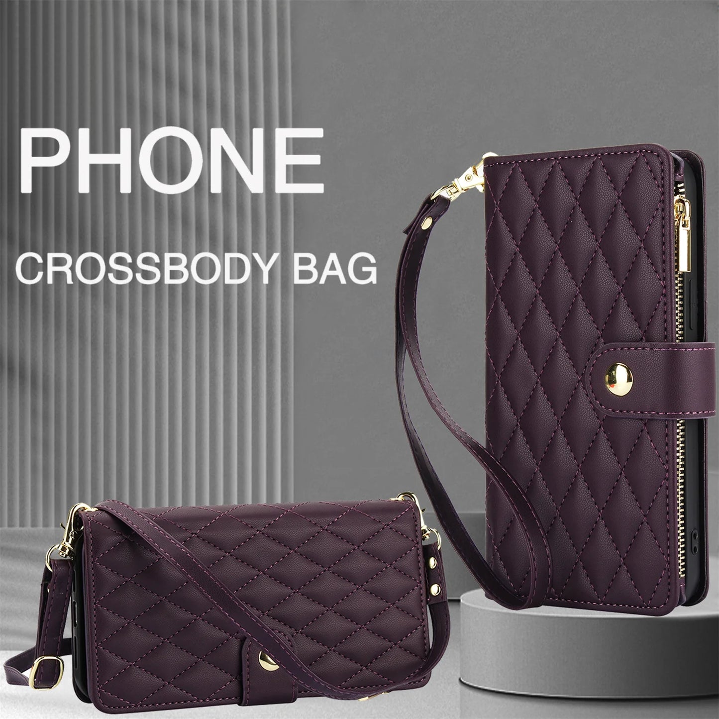 Cross-body PU Leather Wallet Flip Case with Zipper Card Slot