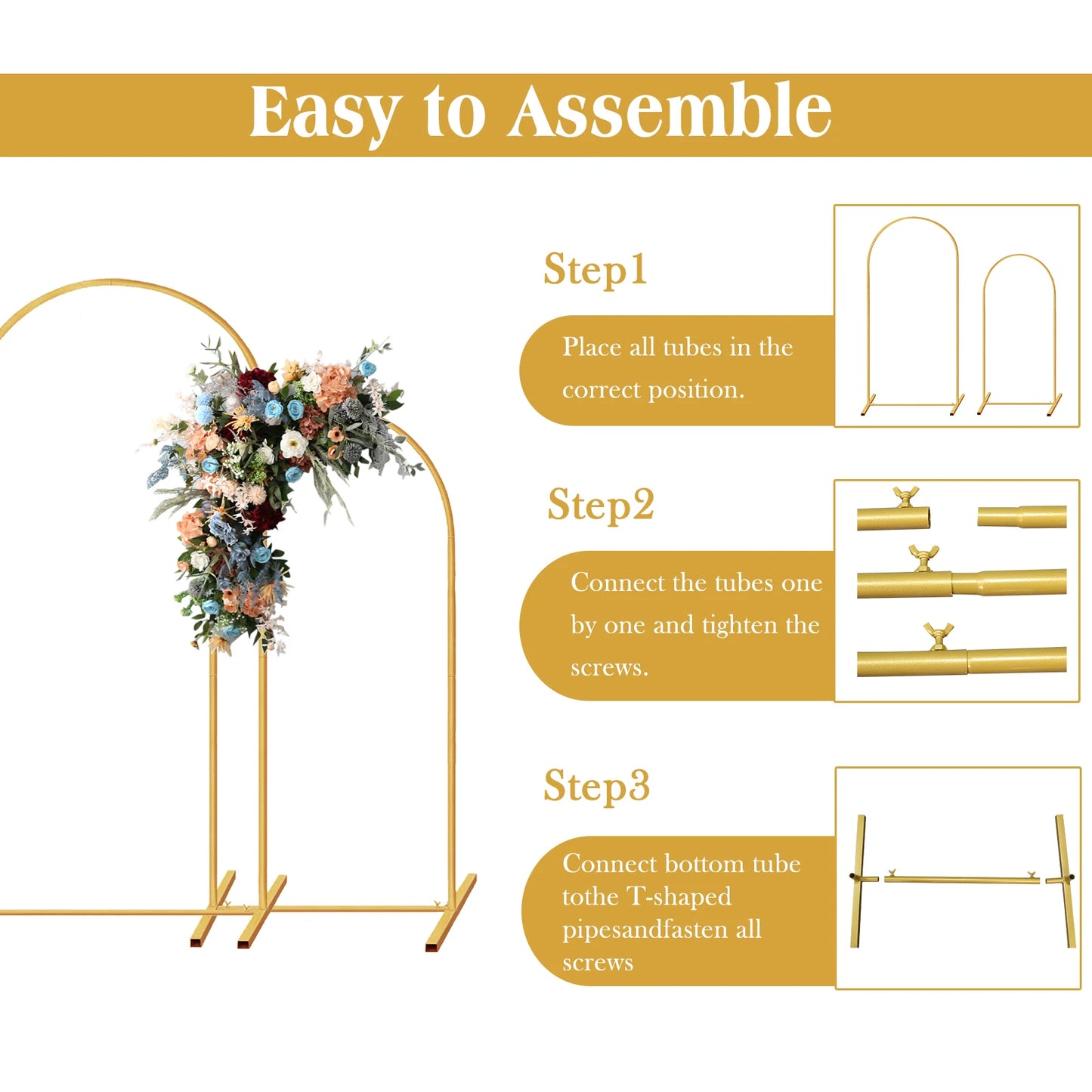 Set of 2 Gold Metal Arch Backdrop Stand Frame