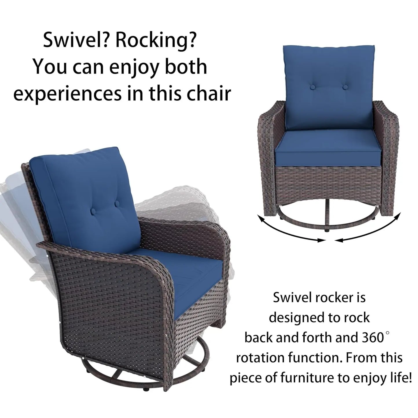Wicker Swivel Rocker Chair Set