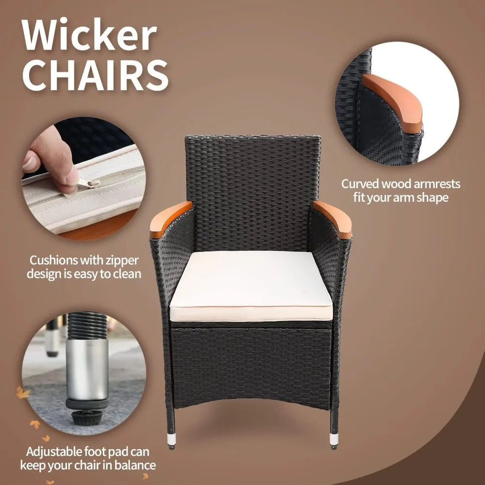 Acacia Wood Table and Chairs with Soft Cushions Wicker Patio Furniture