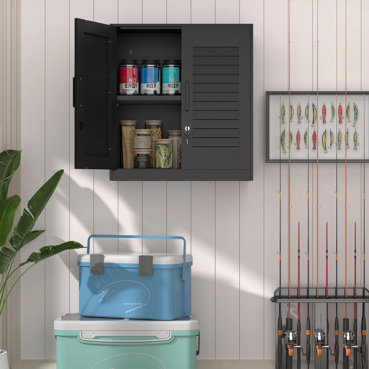 Louvered Metal Storage Cupboard With Adjustable Shelf