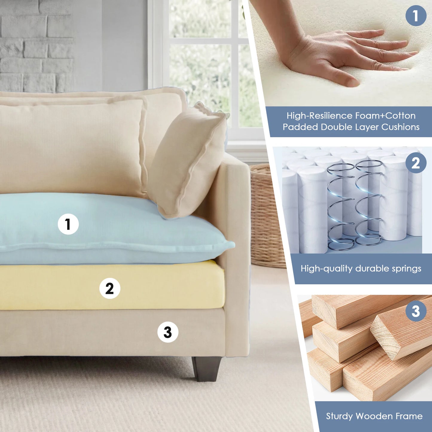 Modular Sectional Sofa with Ottoman, Comfy Cloud Couch with Deep Seat
