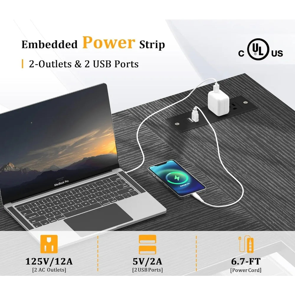 L Shaped Desk with Outlets & USB Ports