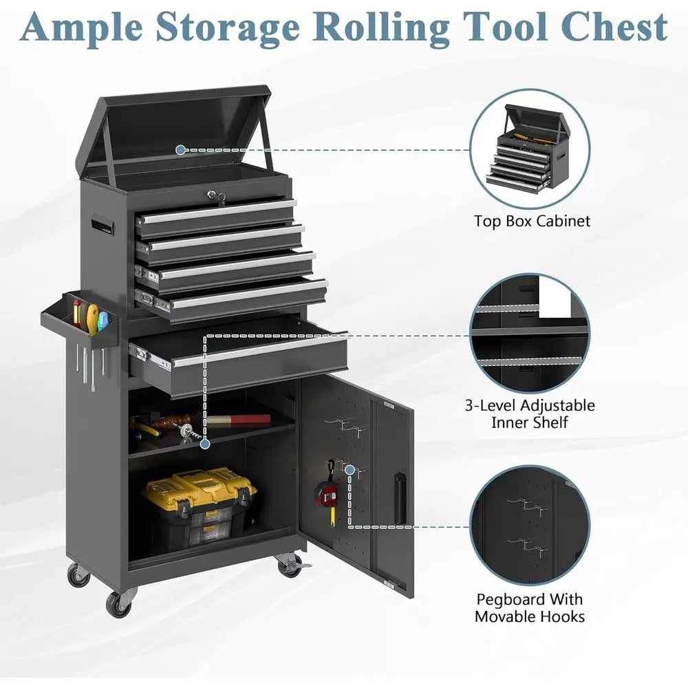 Rolling Tool Cabinet with Lockable Wheels,  and Garage