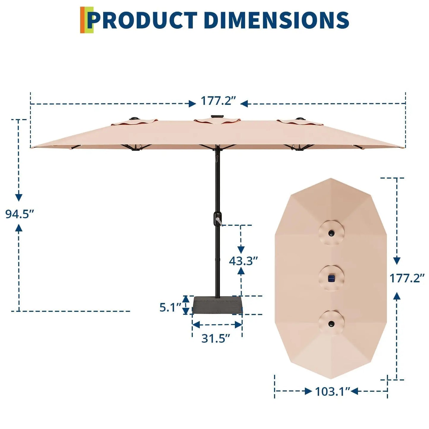 Outdoor Patio Umbrella With Solar LED Lights & Base