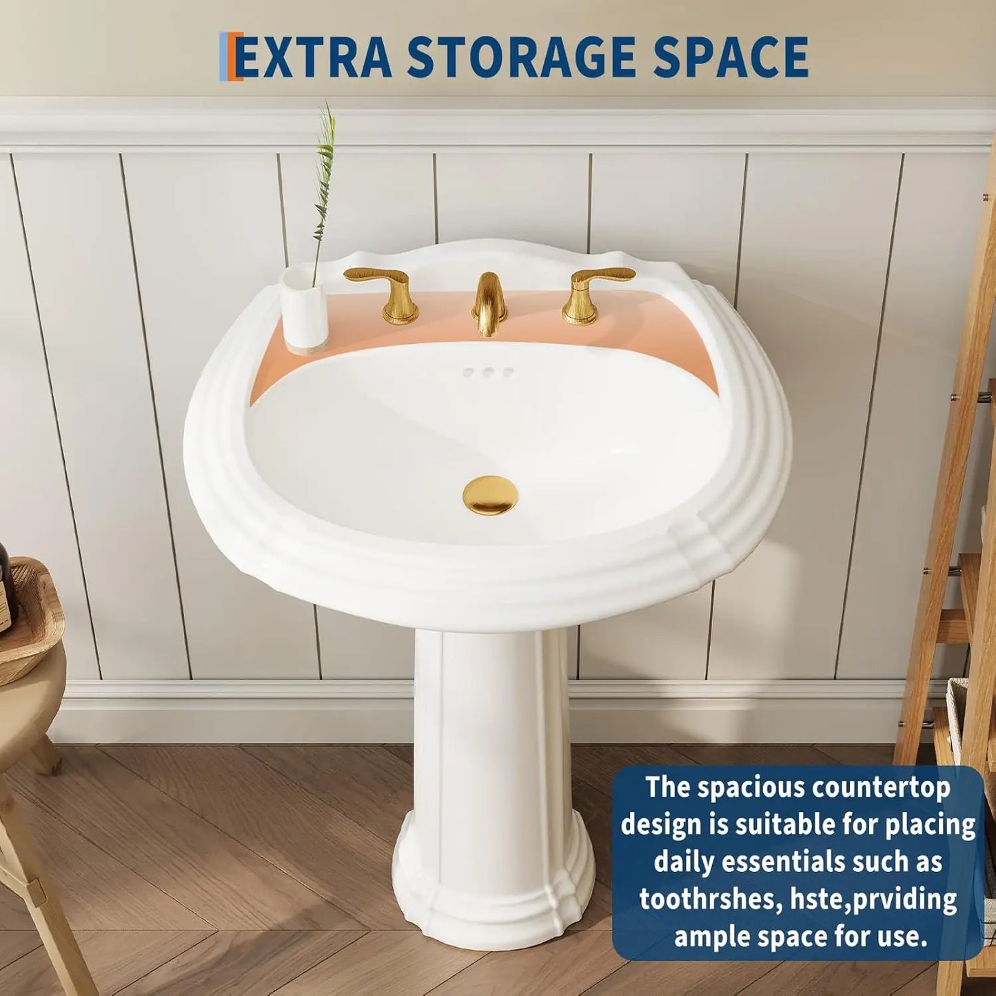 Freestanding White Ceramic Pedestal Sink