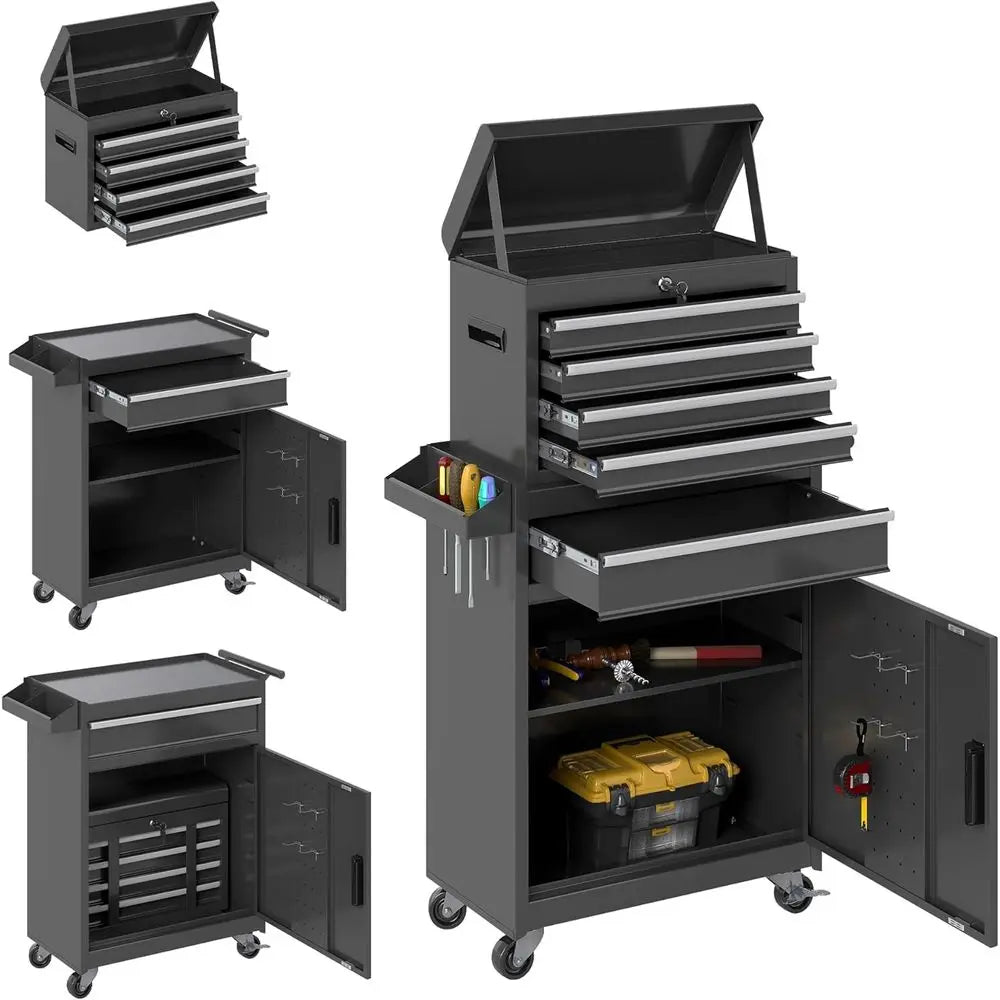 Rolling Tool Cabinet with Lockable Wheels,  and Garage