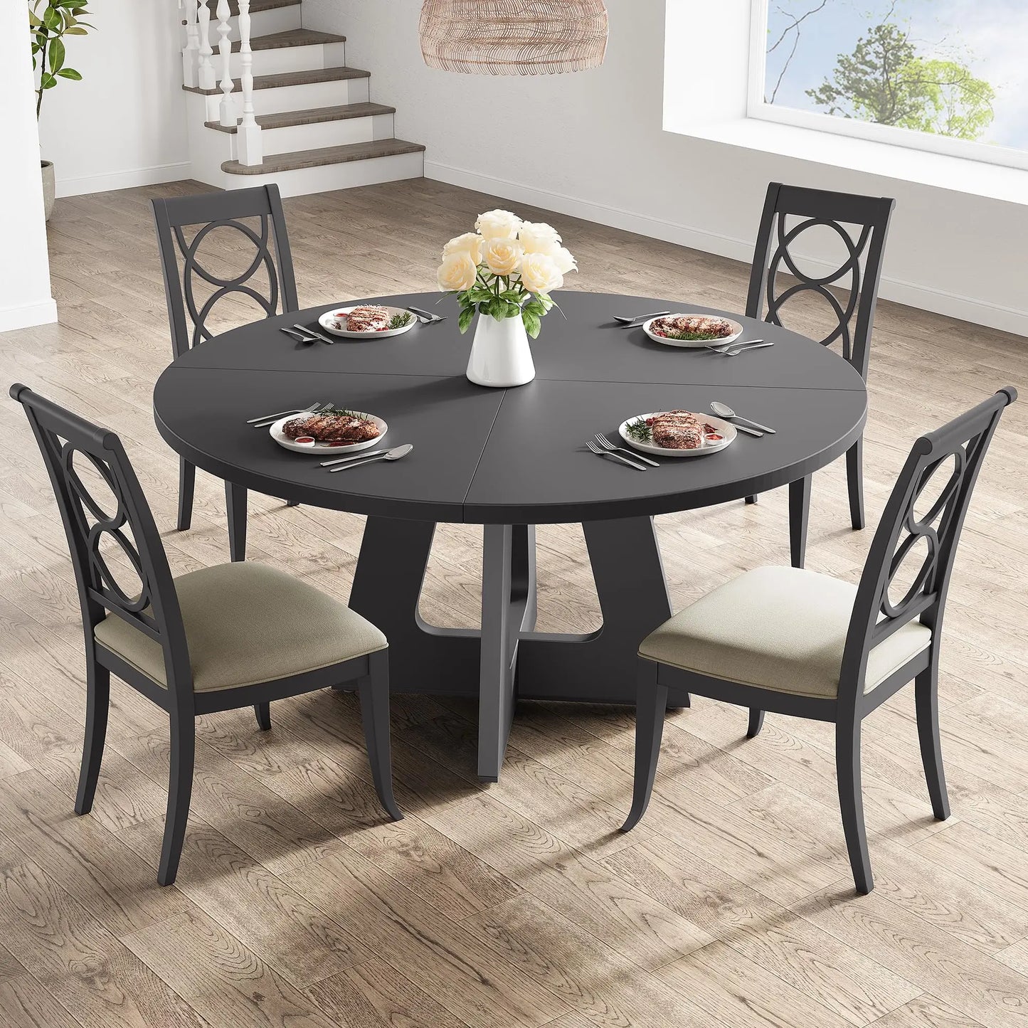 Farmhouse Large Wooden Round Dining Table