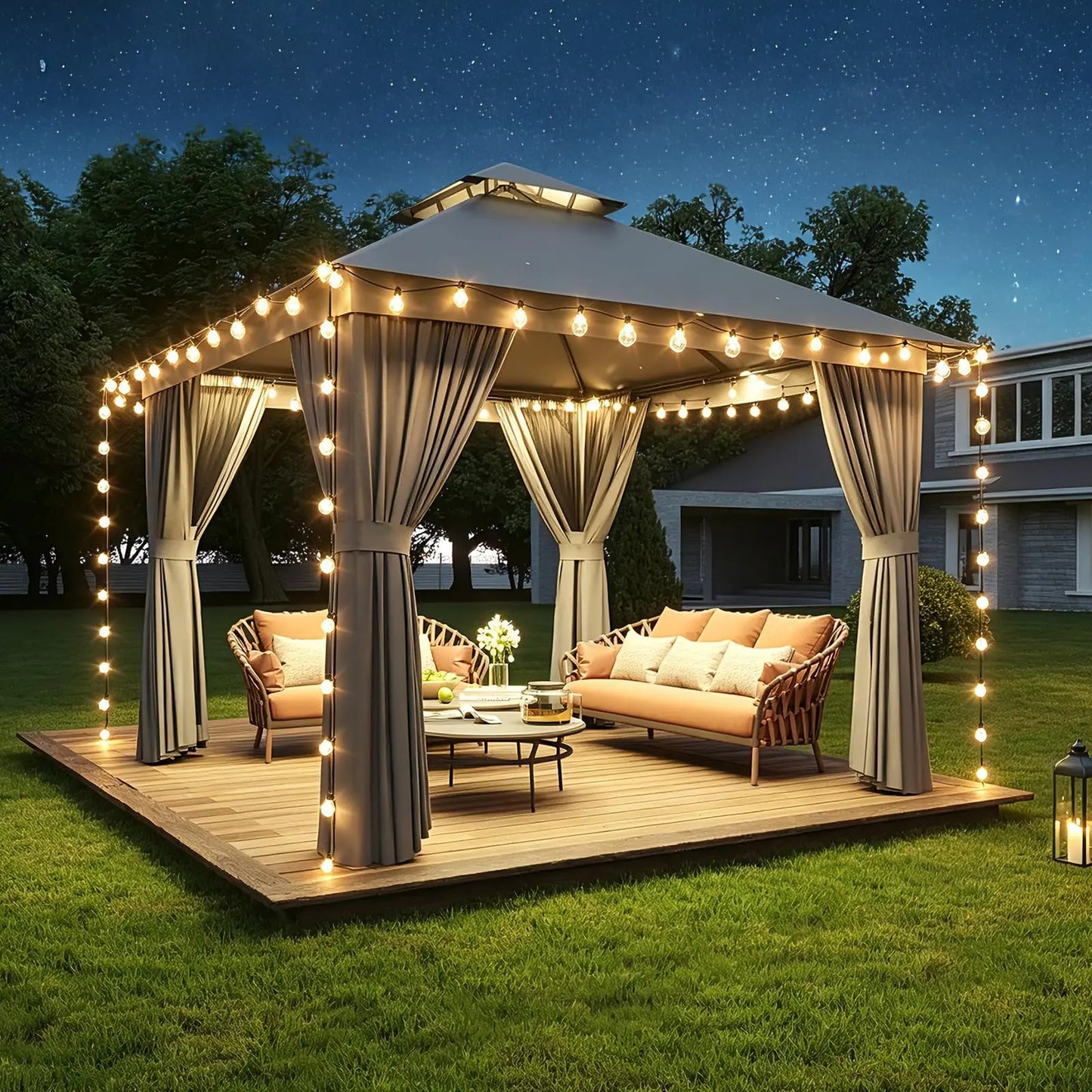 Heavy Duty Metal Frame Canopy with Double Roofs