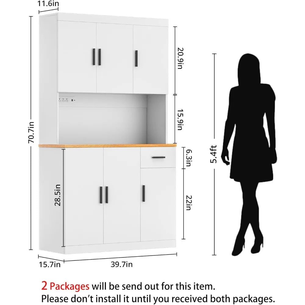 Heavy-Duty Freestanding Kitchen Storage Organizer with Reinforced Frame Pantry Cabinet with Power Outlet