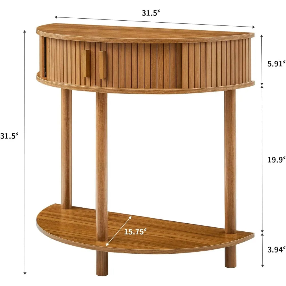 Half Moon Fluted Console Table with Storage