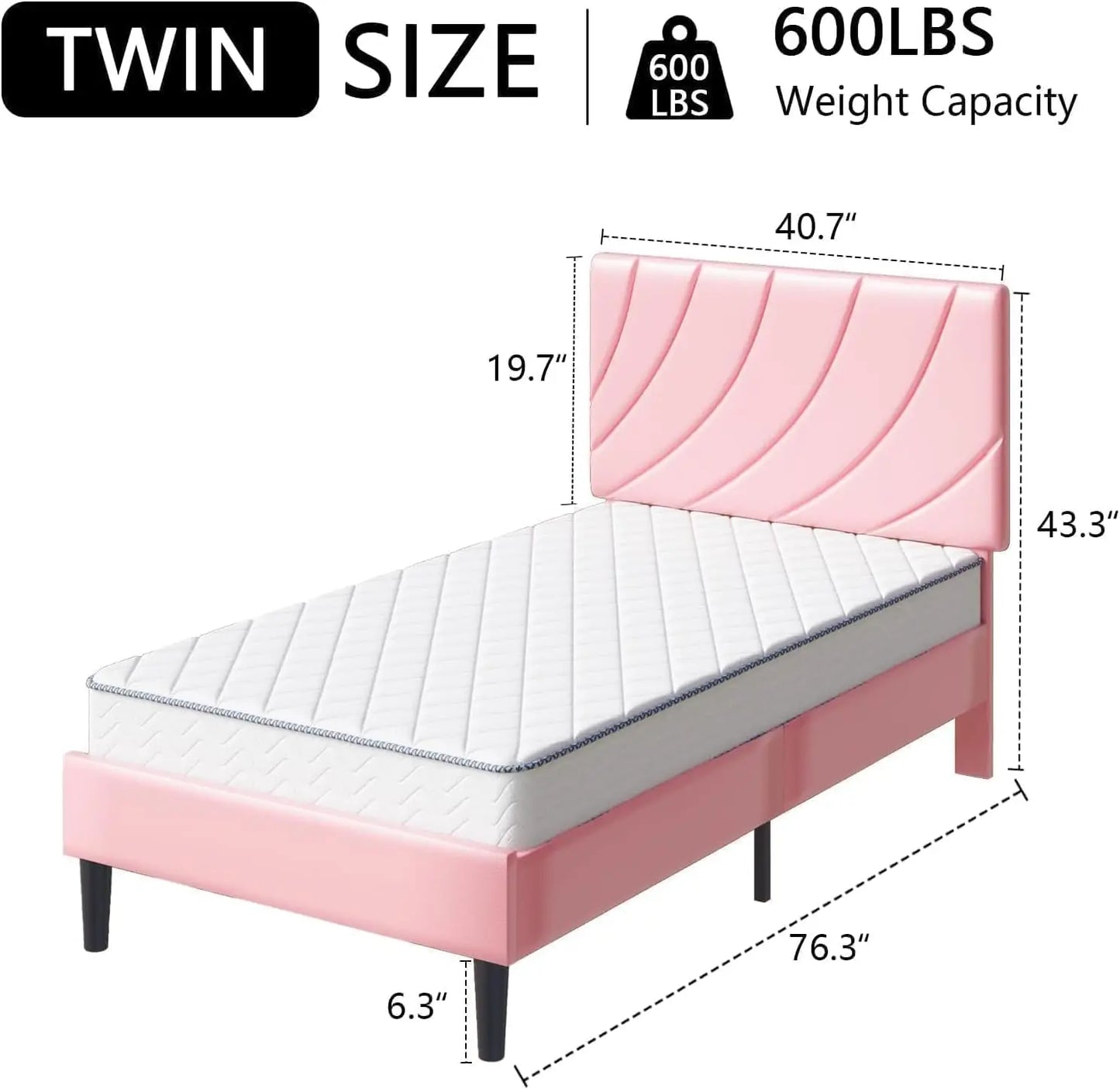 Twin Bed Frame with Headboard, No Box Spring Needed