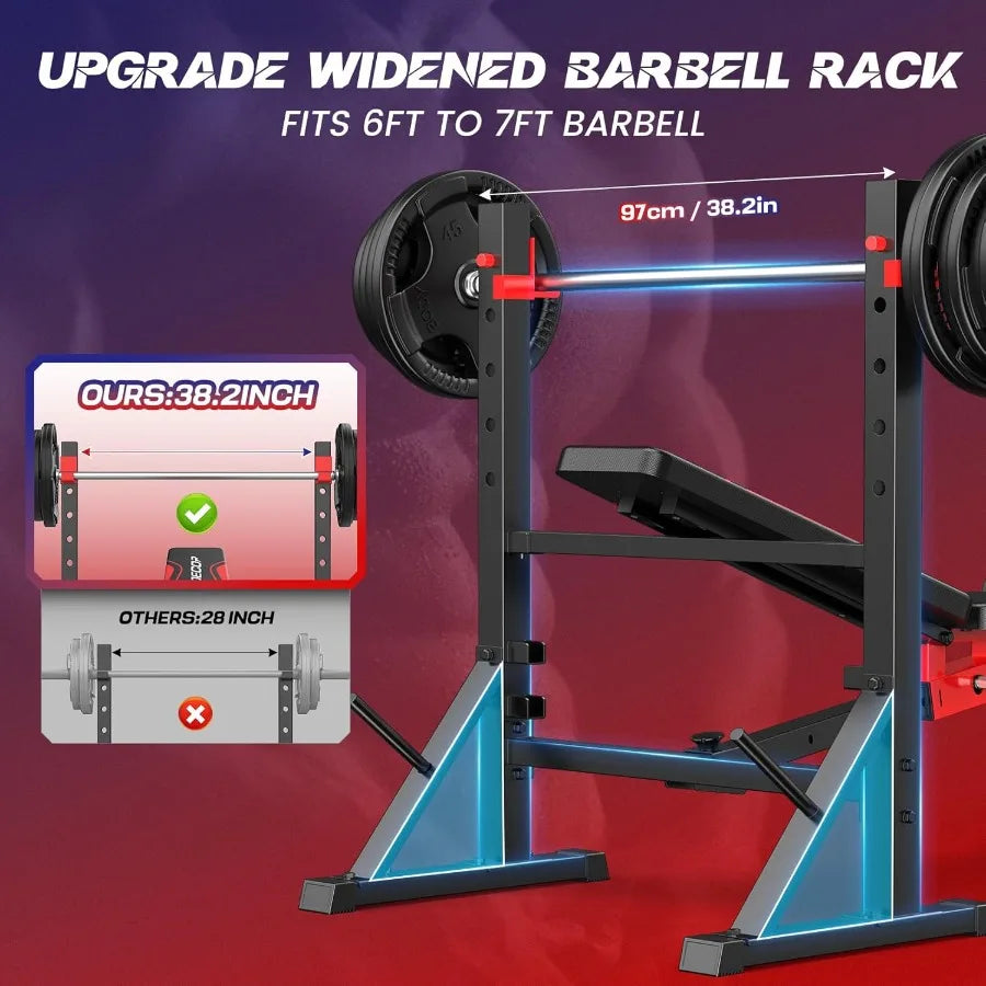 Foldable Adjustable Weight Bench Set with Squat Rack and Leg Extension/Curl