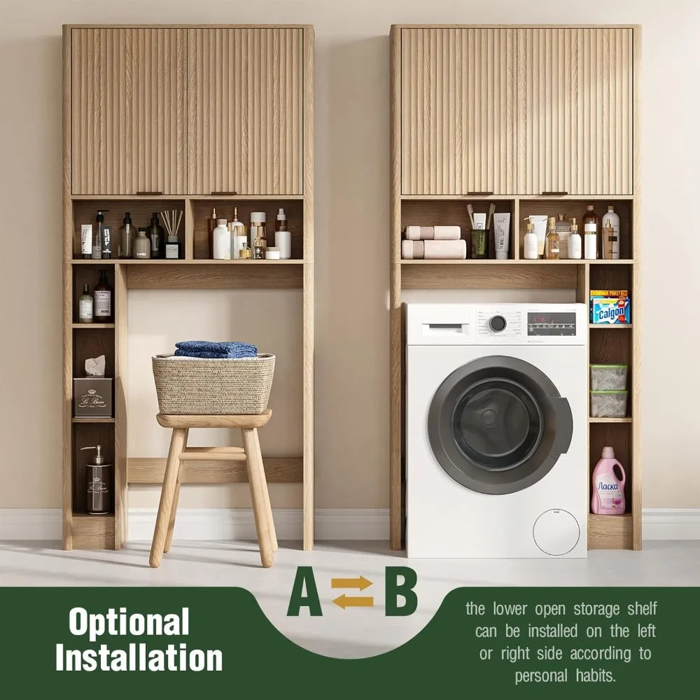 Natural Oak Bathroom Organizer with Fluted Door