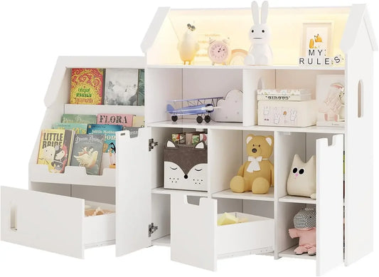 Castle Shaped Bookshelf Storage Organizer With Removable Drawers with LED Lights