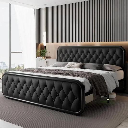 Heavy Duty Faux Leather Headboard King Size Bed Frame