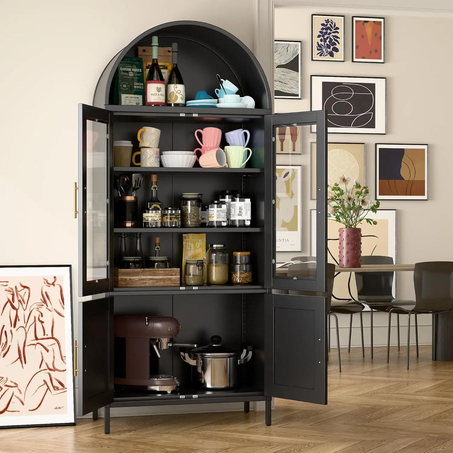 Arched Bookcase Cabinet with Doors/Shelves