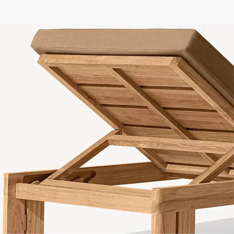 Outdoor Villa Terrace Teak Frame Sunbed