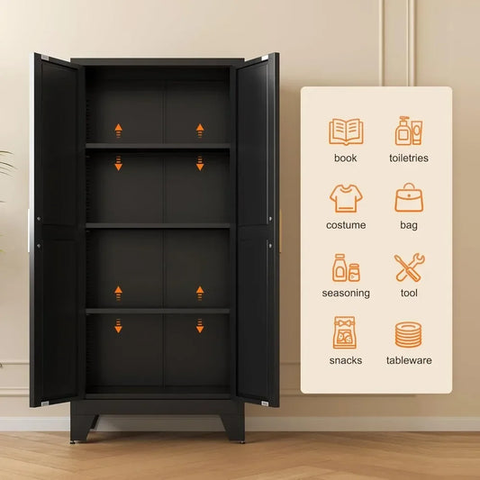 Metal Storage Cabinet with 2 Doors and 3 Adjustable Shelves