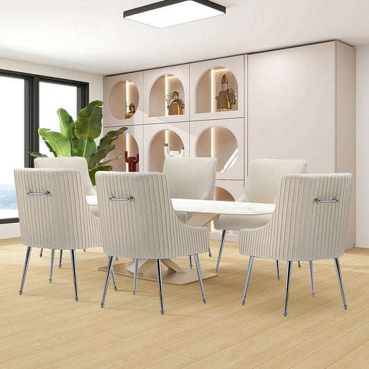 Modern Velvet Pleated Finish Back Dining Chair with Rear Handle