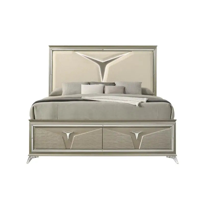 Modern Bedroom Set with LED Headboard & Wooden Frame