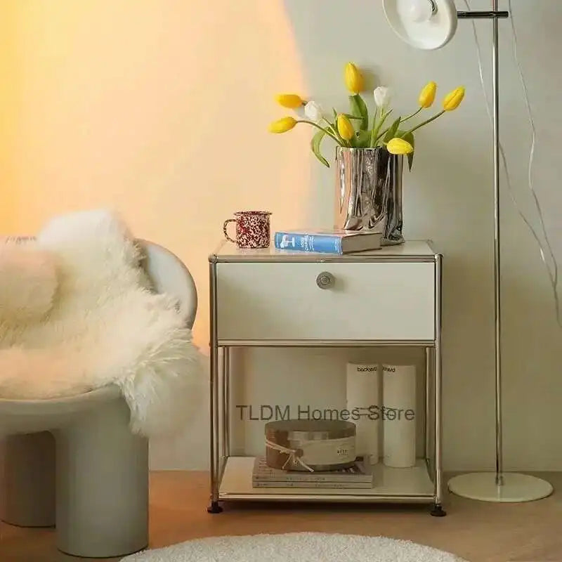 Modern Stainless Steel Medieval Nightstand Storage Nightstand
