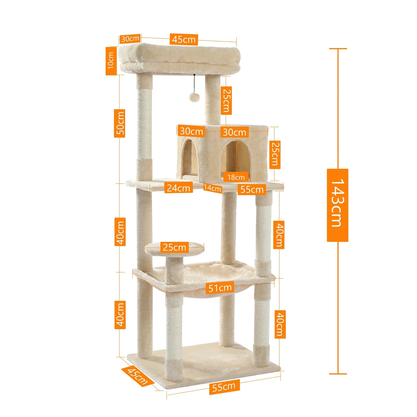 5-Level Cat Tower for Large Cats with Large Hammock