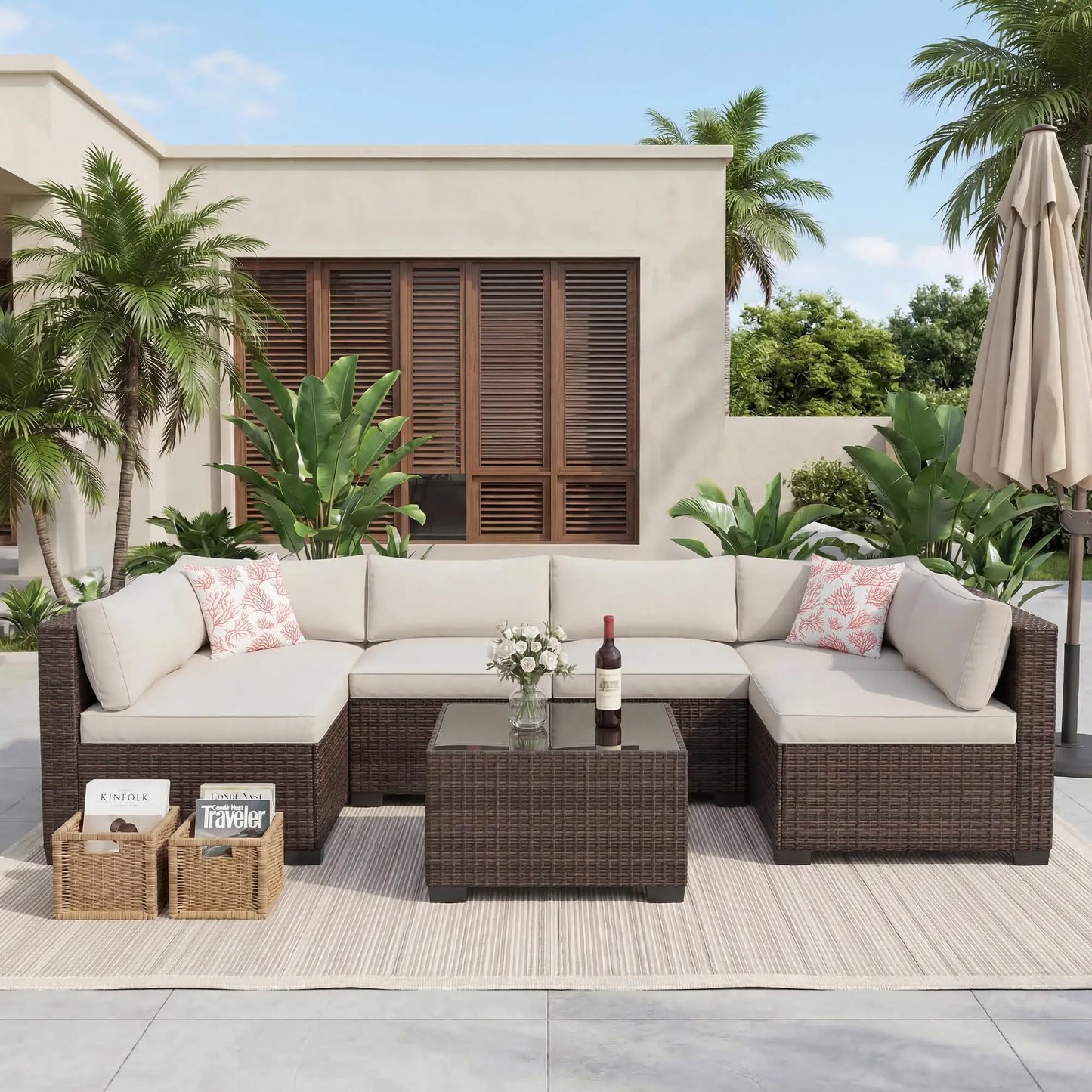 Sectional Sofa Set With Ottoman & Storage Table