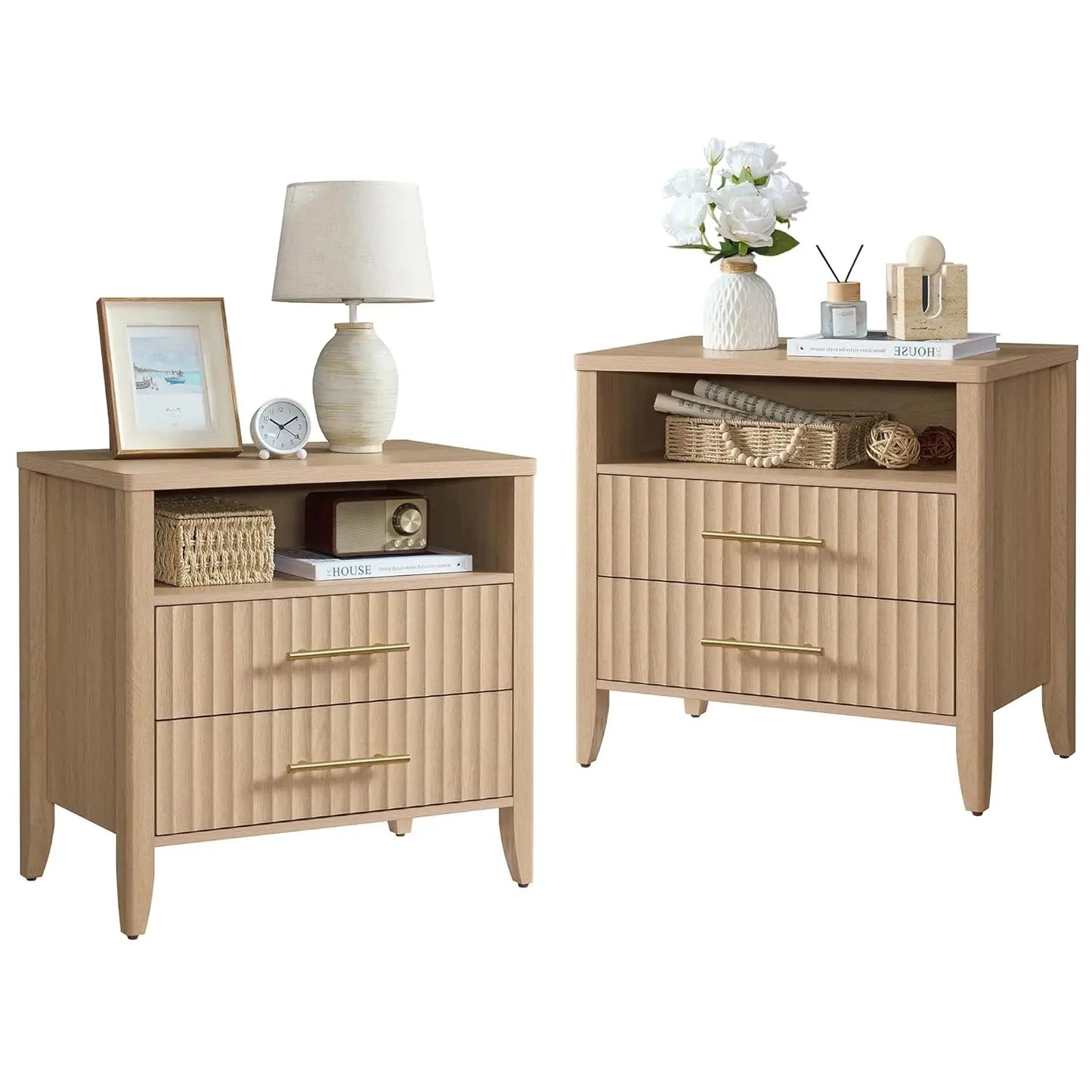 Modern Fluted Queen Nightstand End Table