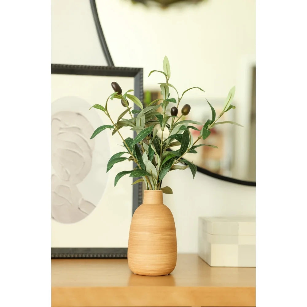 Artificial Olive Potted Plant in Wood Finish Vase