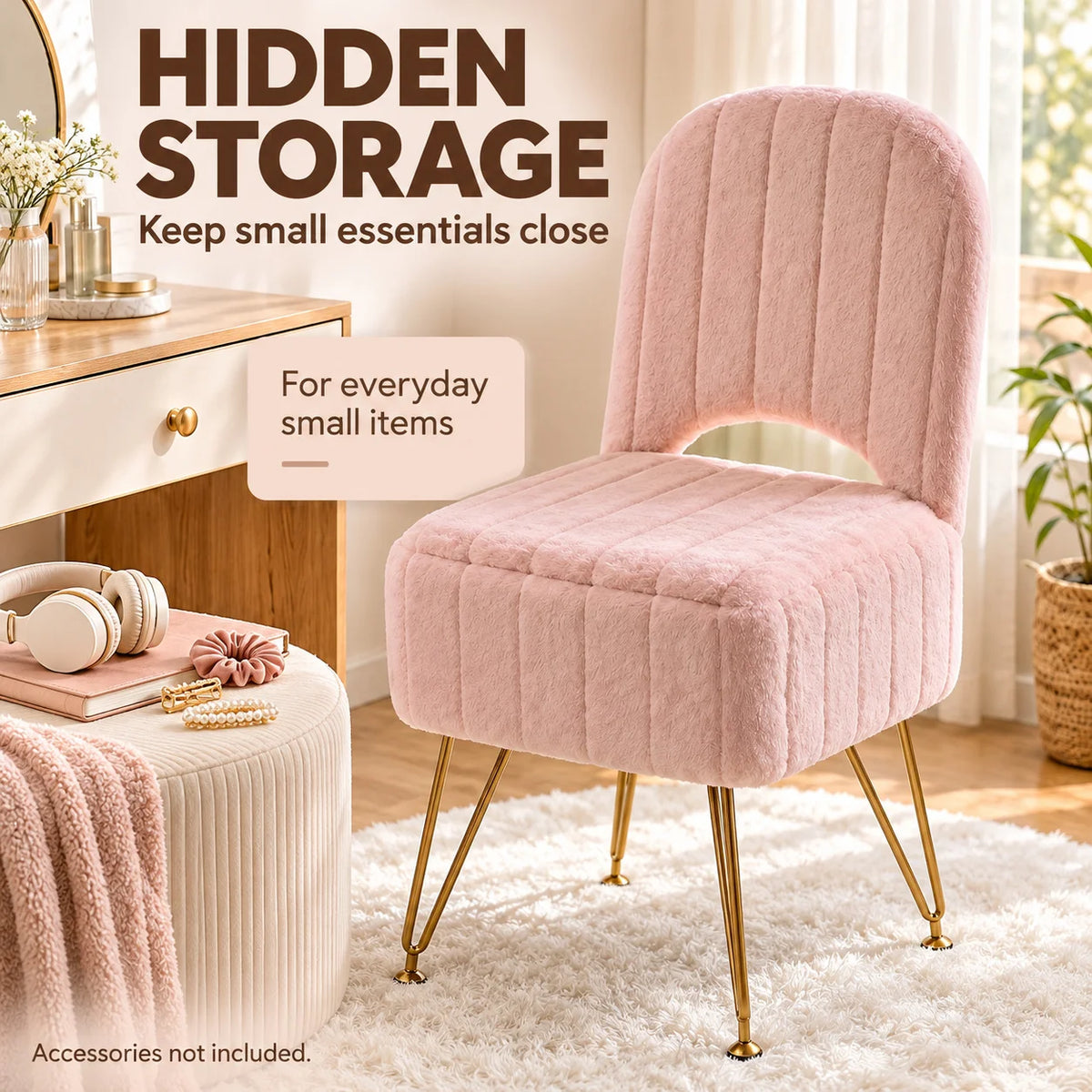 Storage Vanity Chair with Adjustable Folding Backrest