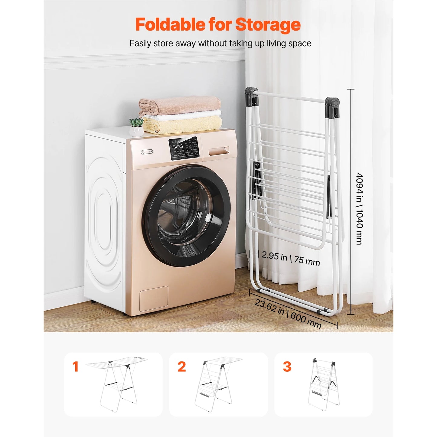 Foldable Laundry Dryer Rack with Sock Clips