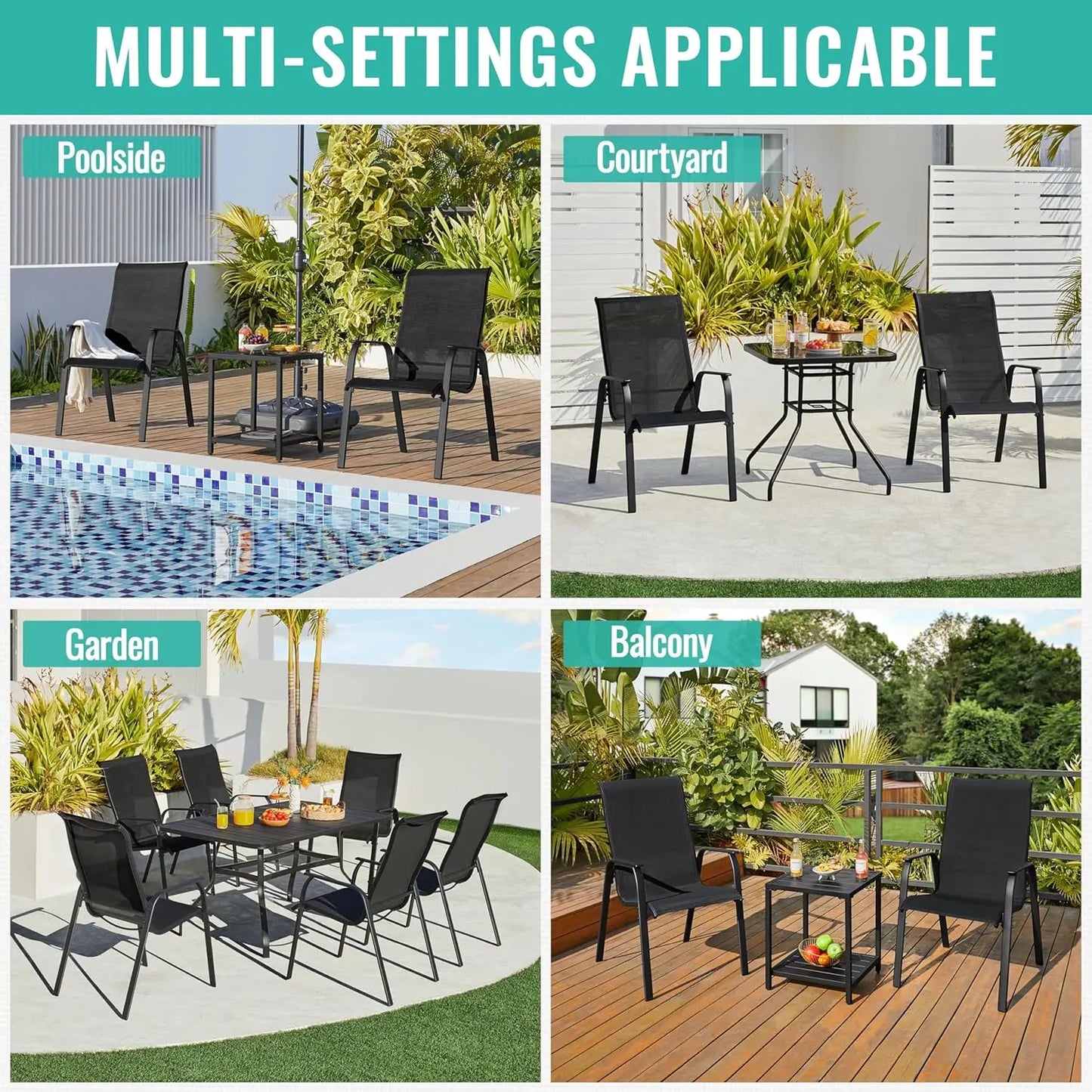 Stackable All-Weather Patio Chairs with Backrest & Armrests