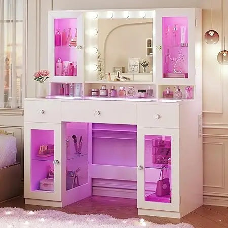 Vanity Desk with Mirror and RGB Lights