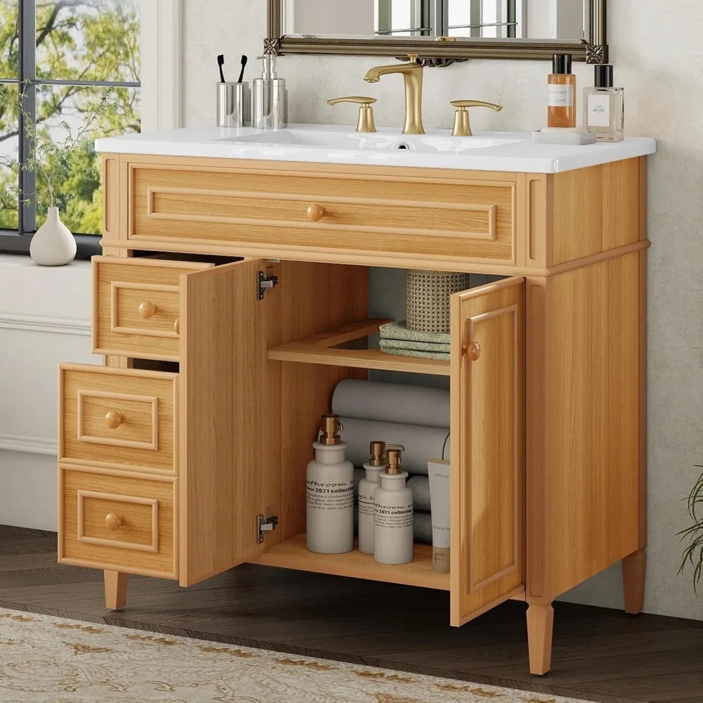 Bathroom Vanity with Sink Ample Storage Solid Wood Cabinet