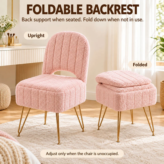 Storage Vanity Chair with Adjustable Folding Backrest