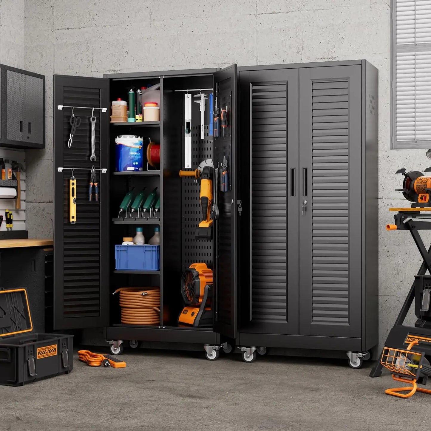 Lockable Metal Storage Cabinet with Wheels