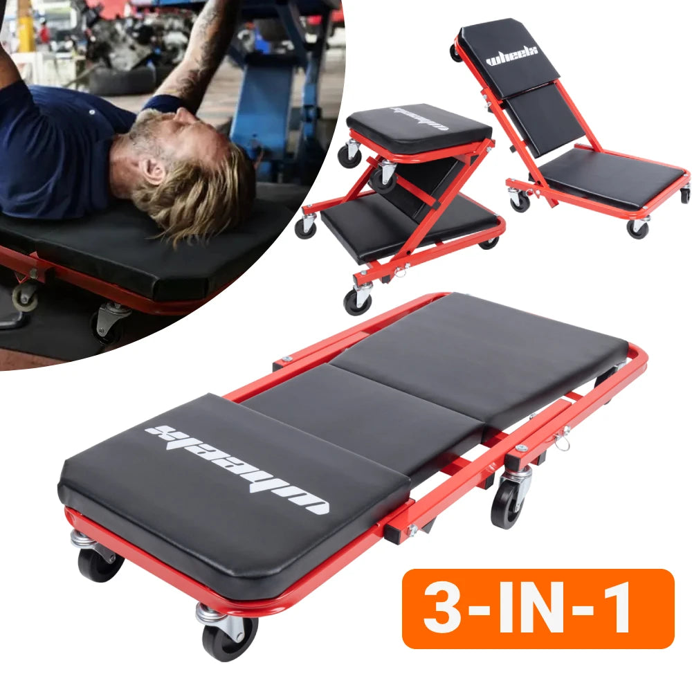 Foldable Garage Chair Lay Down Sit Lean Back