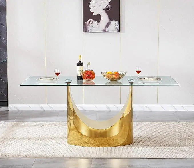 Modern Rectangular Tempered Glass Dining Table