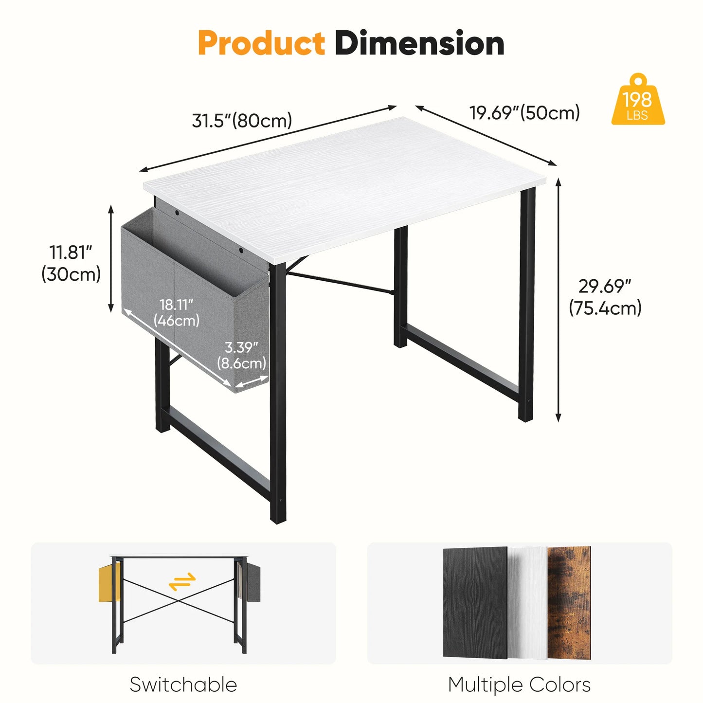 Writing Study Table with Storage Bag Metal Frame