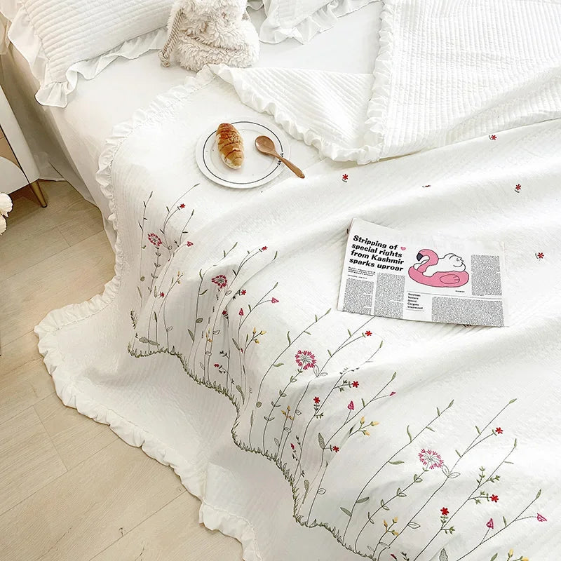 Ruffles Flowers Embroidery Summer Quilt