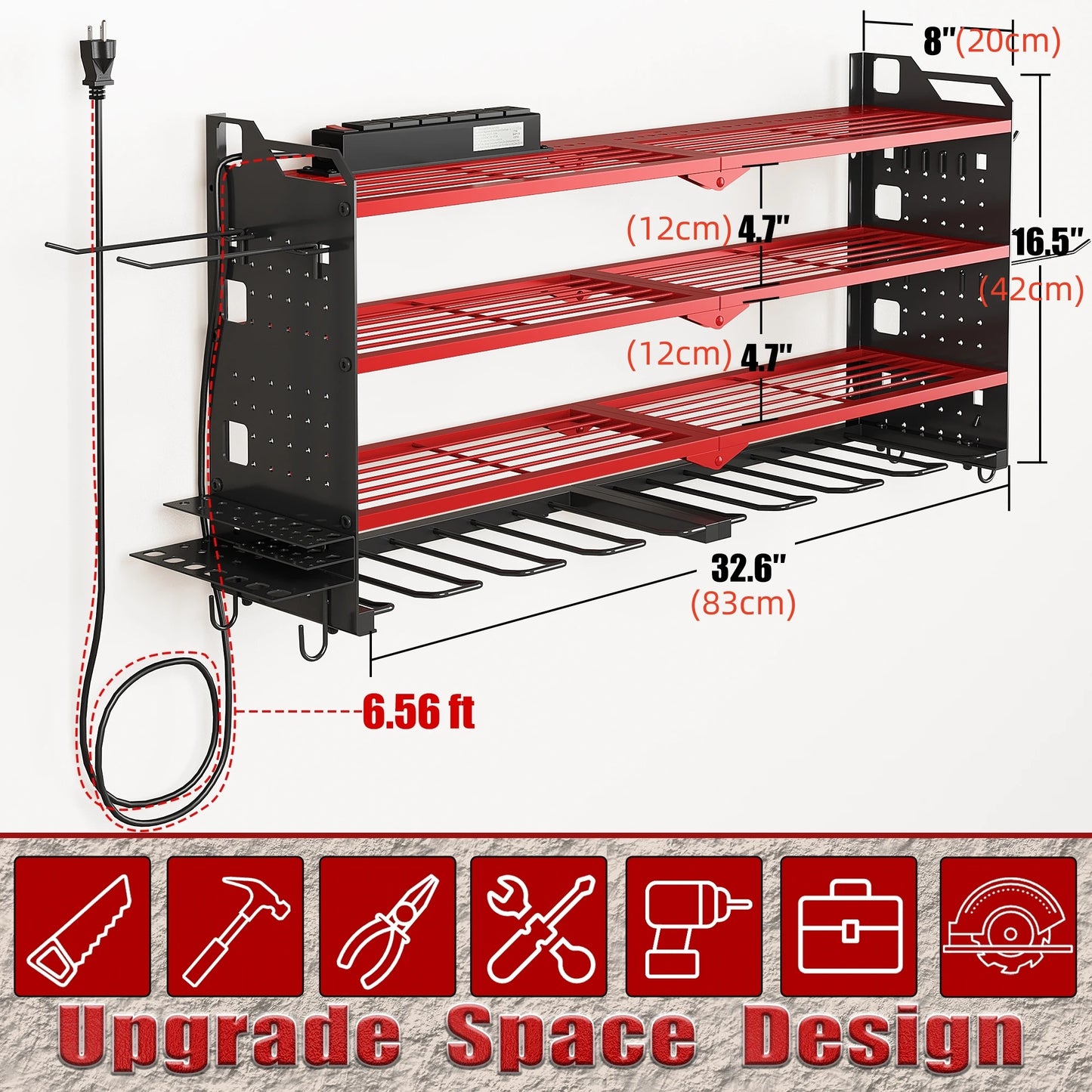 Heavy Duty Tool Organizer Wall Mount with Charging Station