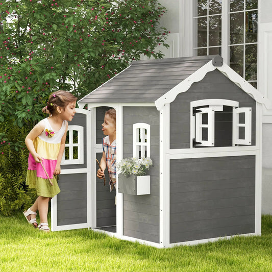 Wooden Playhouse with Floors Doors Windows It Includes Planter Box