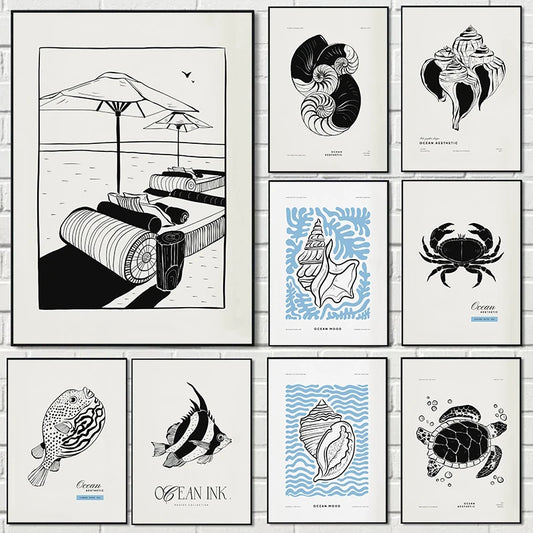 Modern Nordic Minimalist Marine Life Sailing Enthusiasts Posters Prints