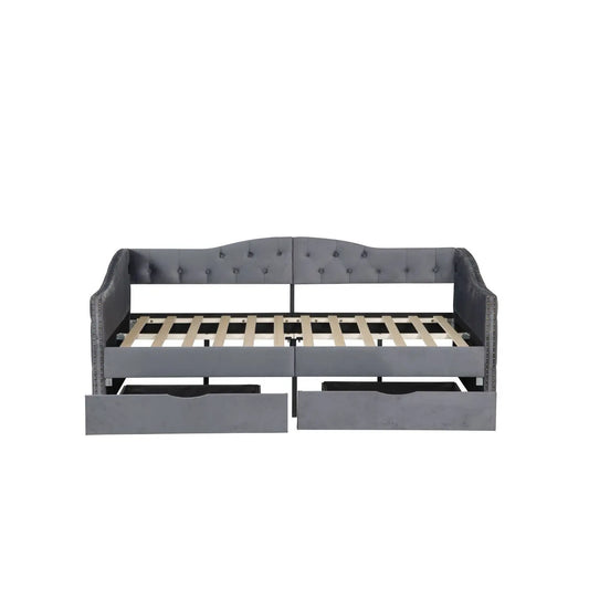 Grey Upholstered Twin Daybed with Storage Drawers