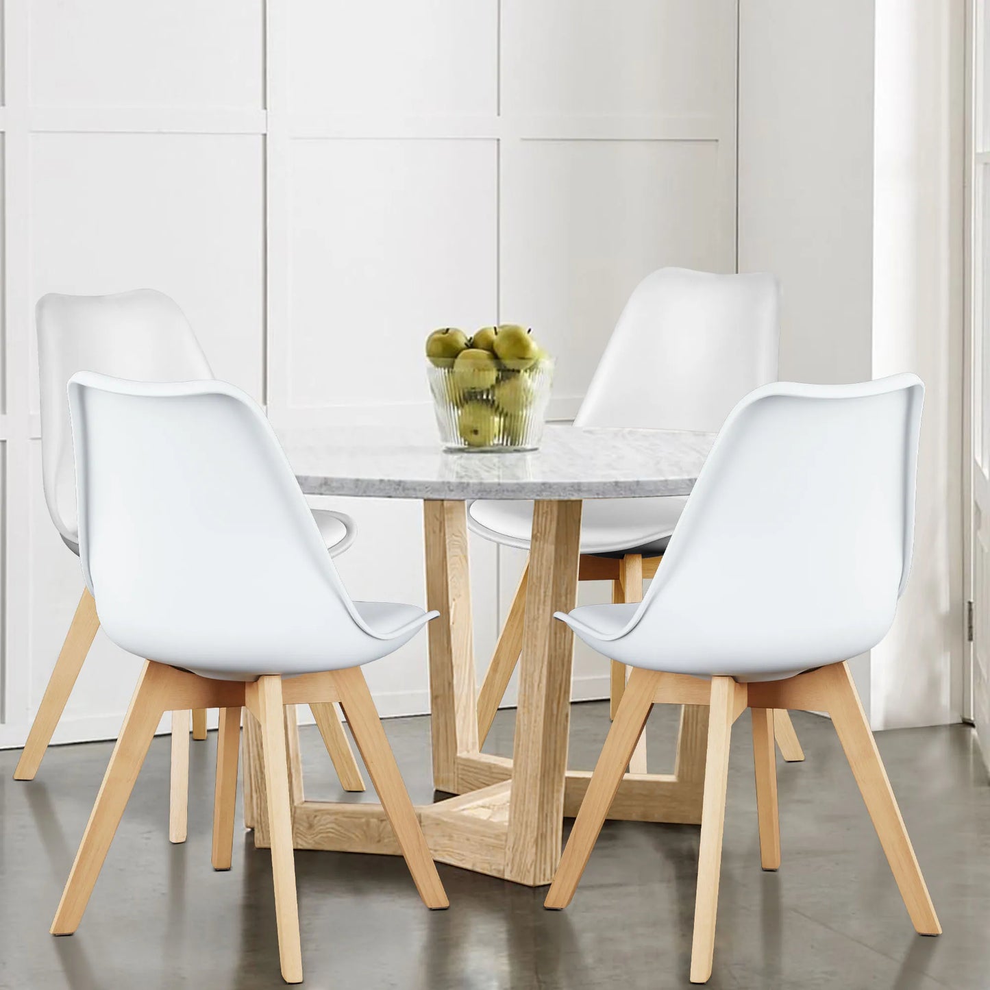 Leather Dining Lounge Chairs with Wooden Legs Set
