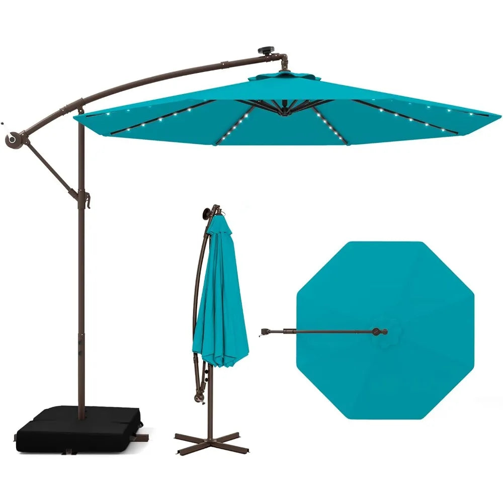 Offset Patio Umbrella with Base Included and Solar LED Lights