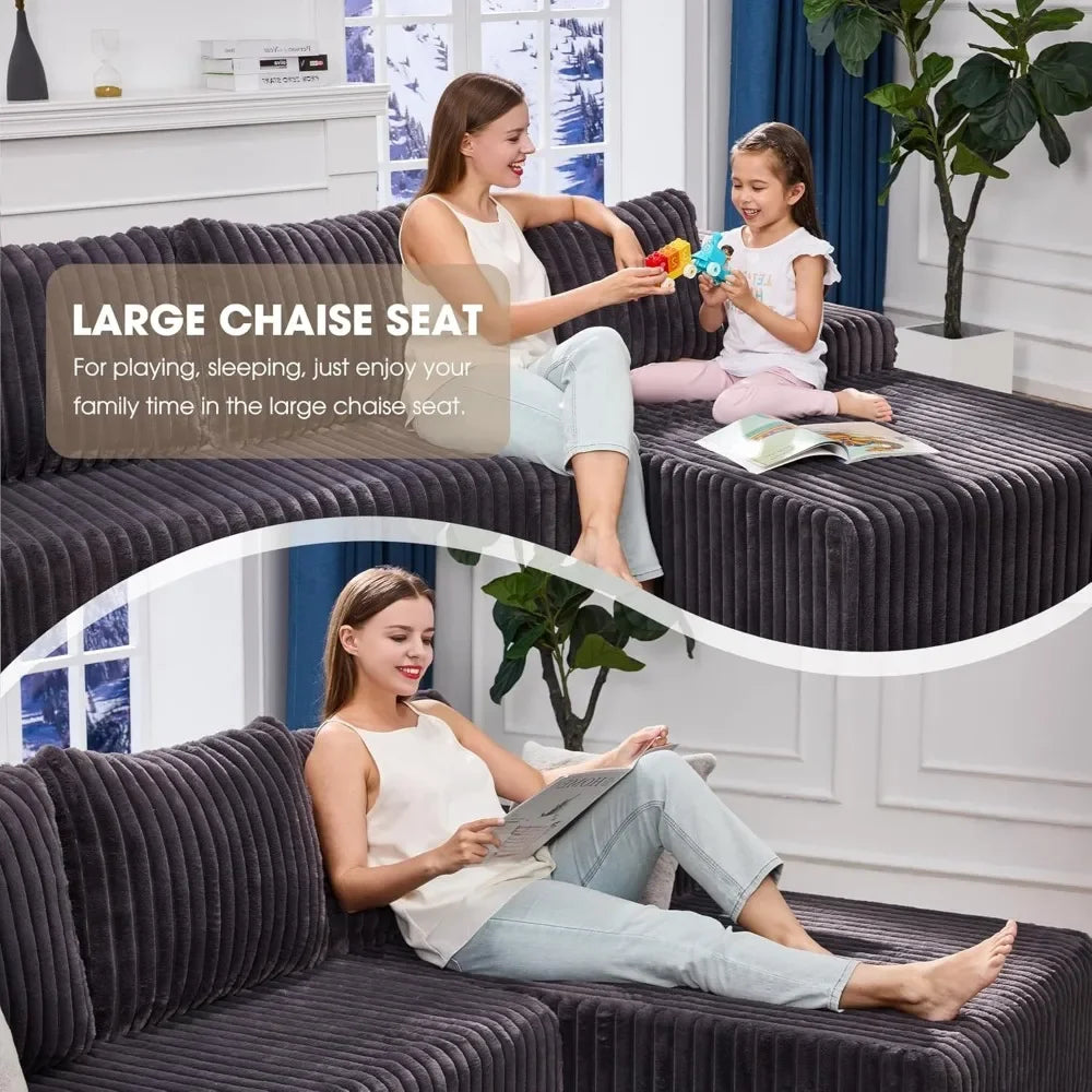 L-Shape Memory Foam Oversize Chaise Living Room Set