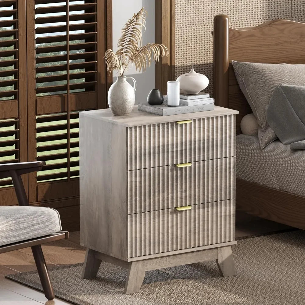 Mid Century Modern Fluted Wood End Table