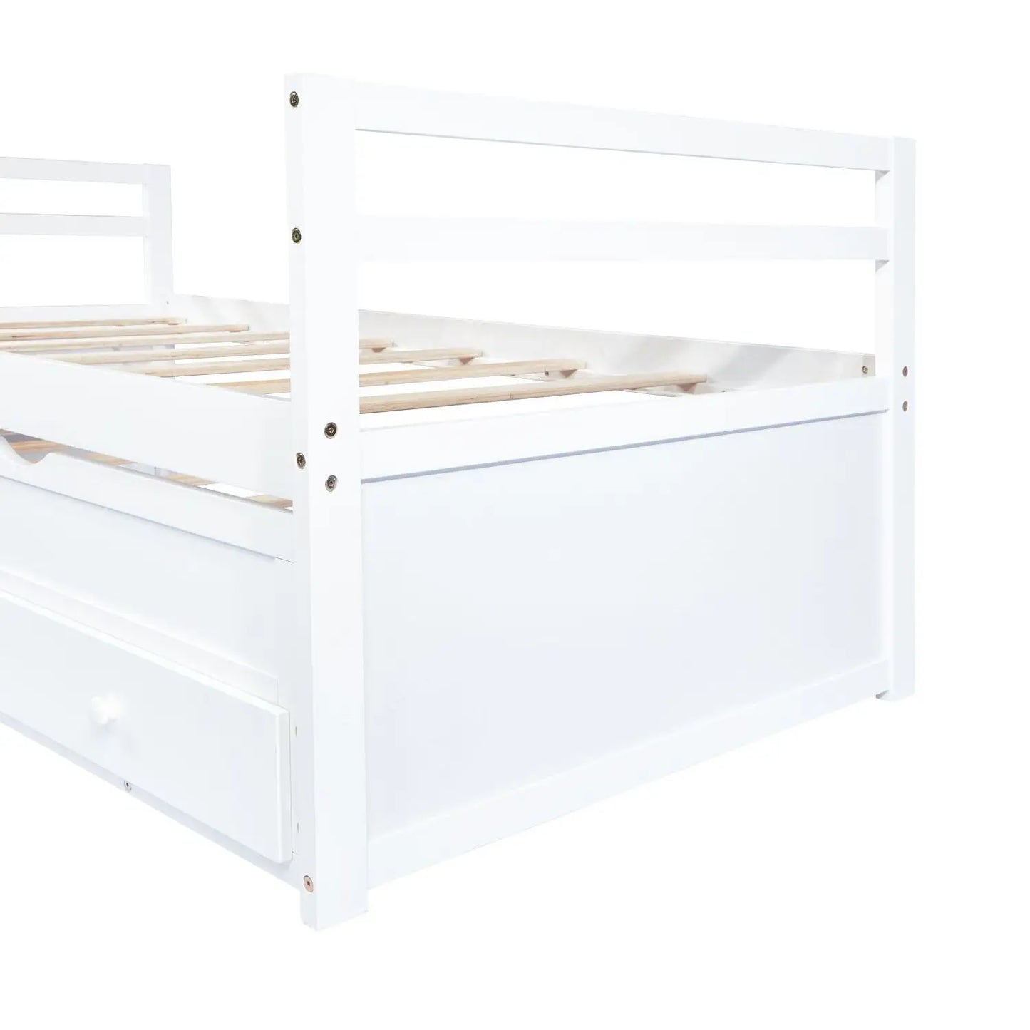 Twin Size Pine Wood Bed Headboard & Footboard with White Trundle Three Storage Drawers